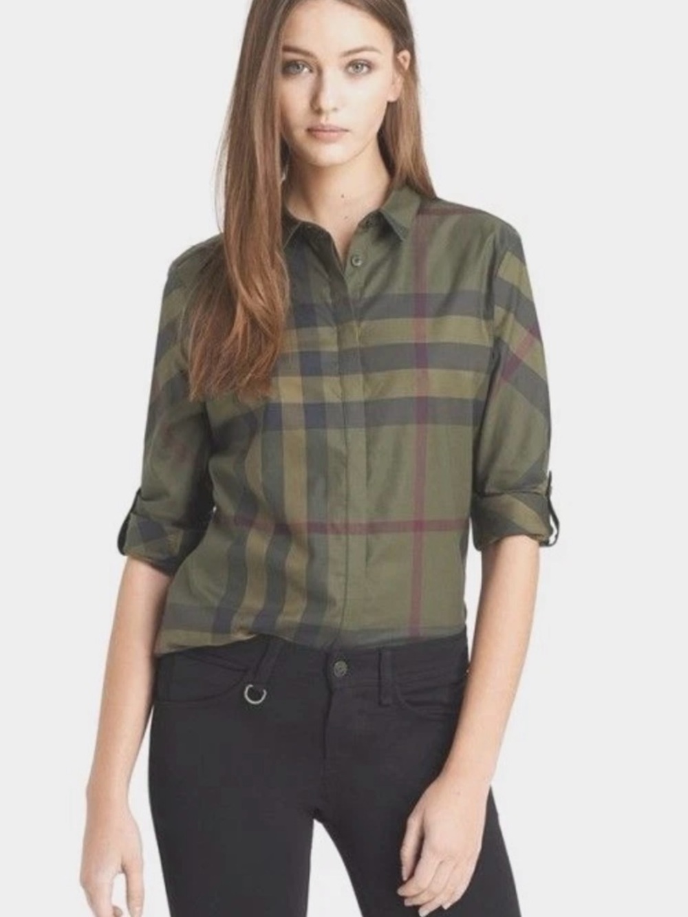 Burberry Olive and Black Plaid Shirt